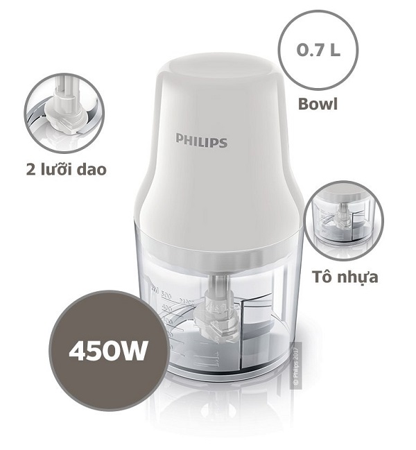 Máy xay thịt philips hr1393 0.7l thiết kế 2 lưỡi dao sắc bén, chống gỉ